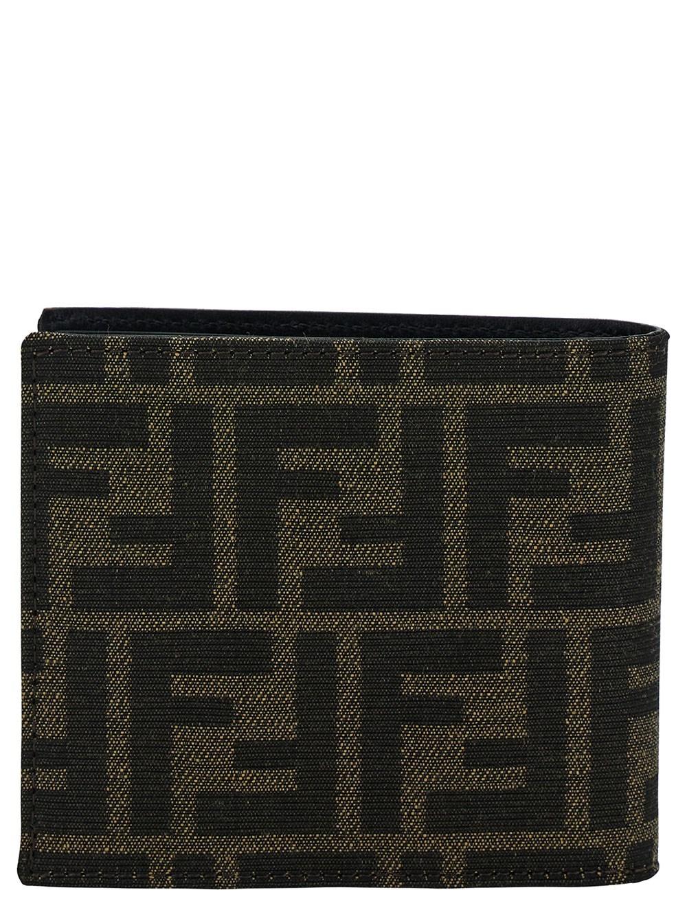 Brown and Tobacco Bi-Fold Wallet with Fendi Roma Lettering in Leather Man