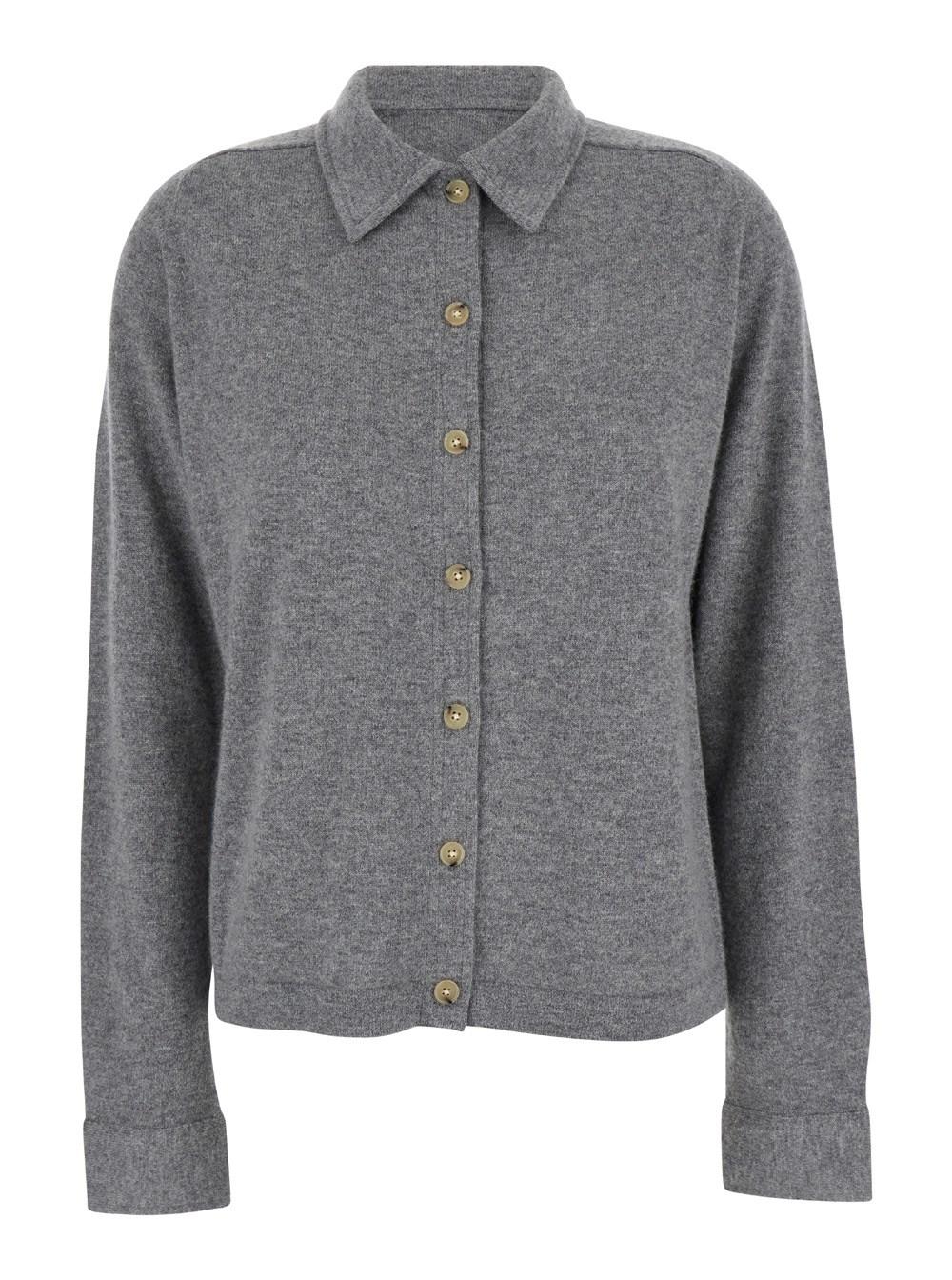 Grey Shirt with Raglan Sleeves in Cashmere Woman