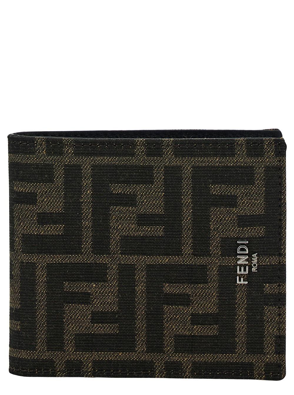 Brown and Tobacco Bi-Fold Wallet with Fendi Roma Lettering in Leather Man