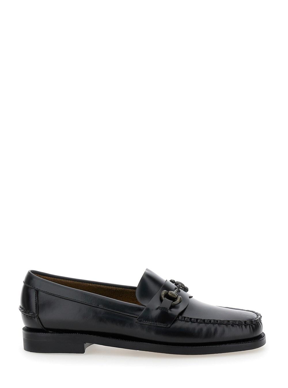 'Classic Joe' Black Loafers with Decorative Horsebit in Brushed Leather Man