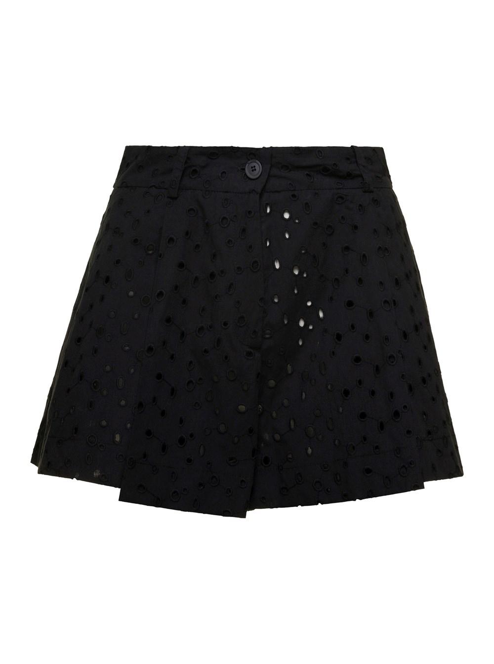 Black Broderie Anglaise Shorts in Cotton Blend Woman