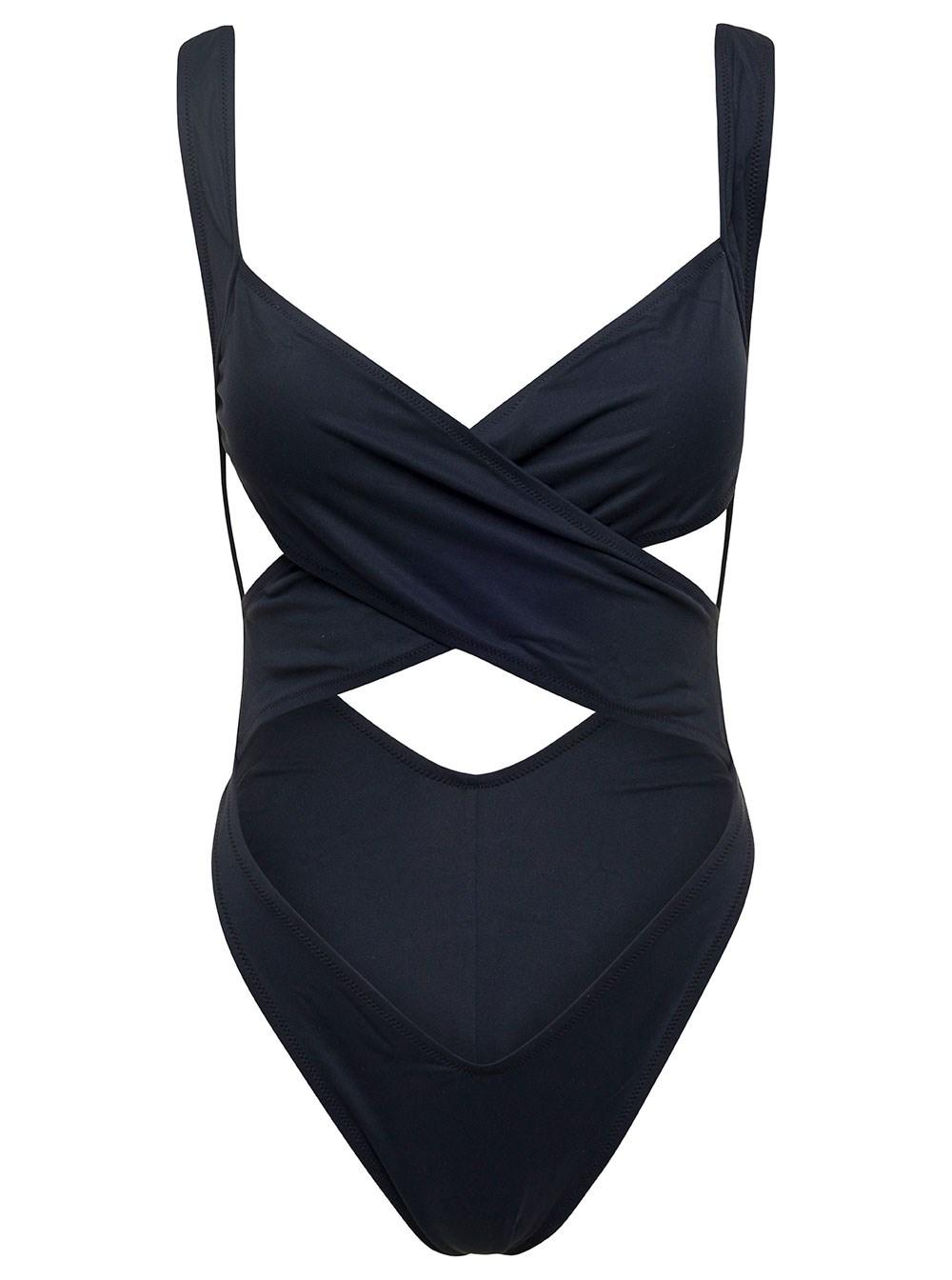 'Exotica' Black One-Piece Swimsuit with Cut-Out and Cross-Strap in Polyamide Stretch Woman