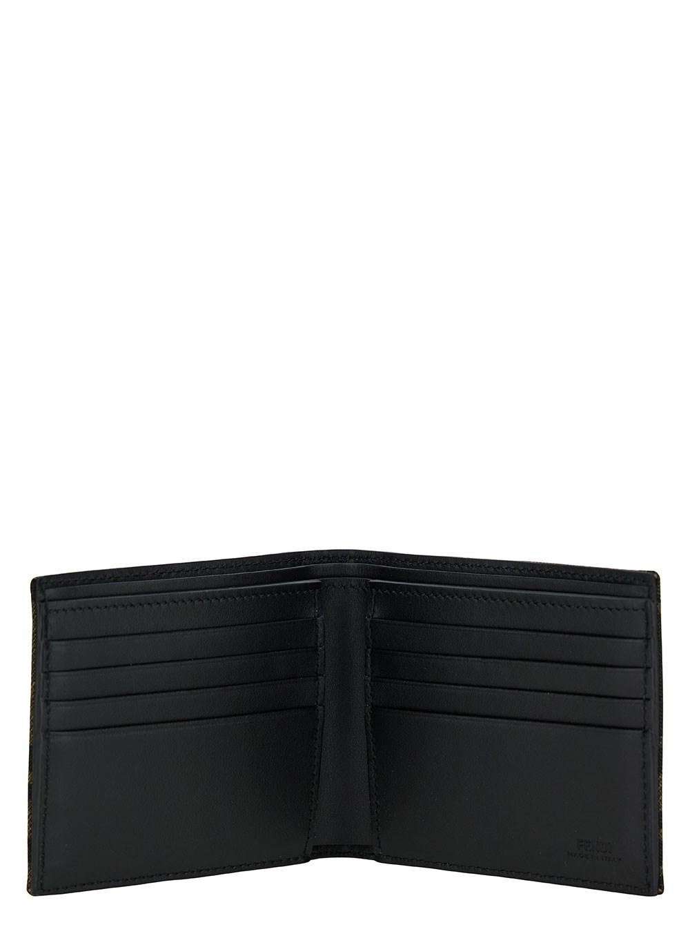 Brown and Tobacco Bi-Fold Wallet with Fendi Roma Lettering in Leather Man