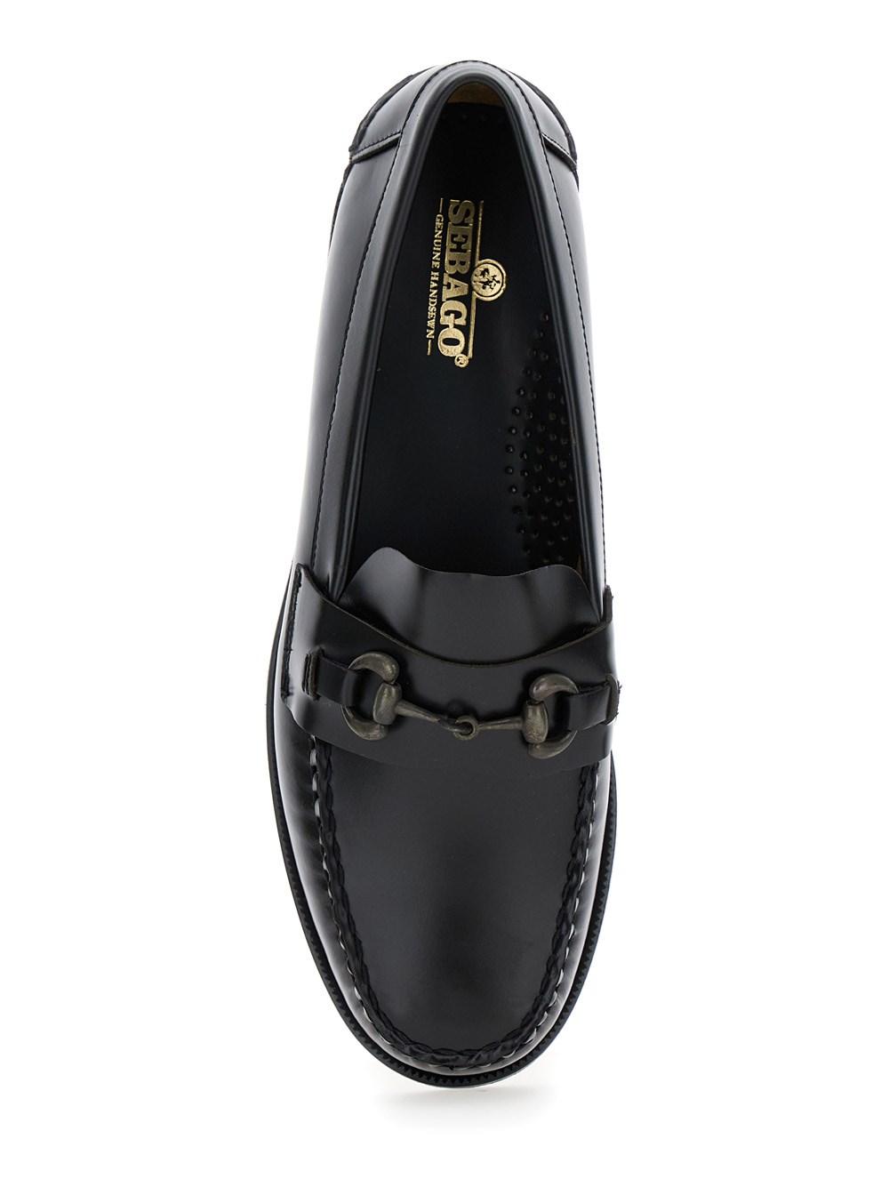 'Classic Joe' Black Loafers with Decorative Horsebit in Brushed Leather Man