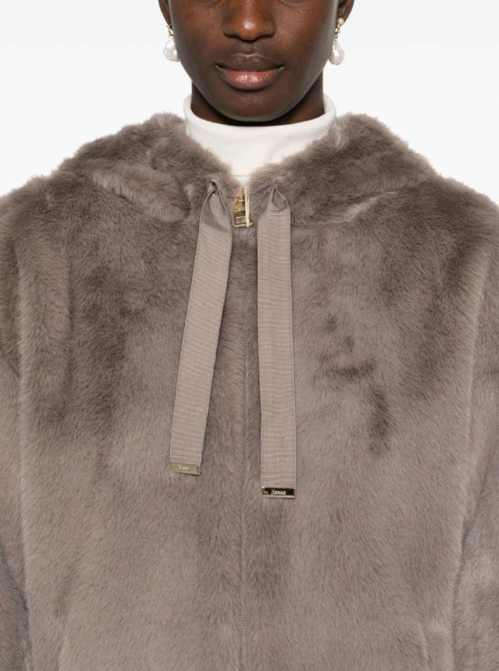 Grey Jacket With Drawstring Hood In Ecofur Woman