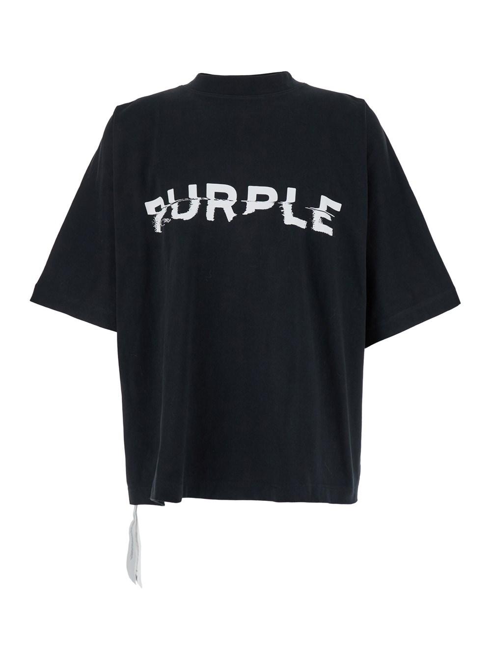 Black Crewneck T-Shirt with Maxi Logo Lettering on the Front in Cotton Man