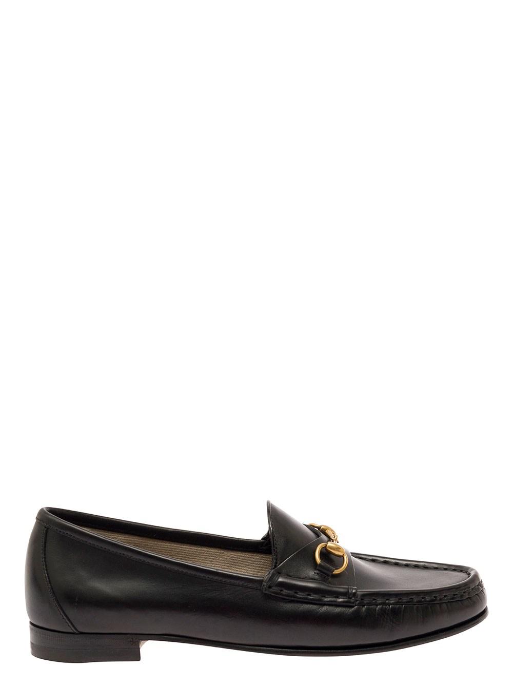 Black Loafers with Horsebit Detail in Smooth Leather Woman