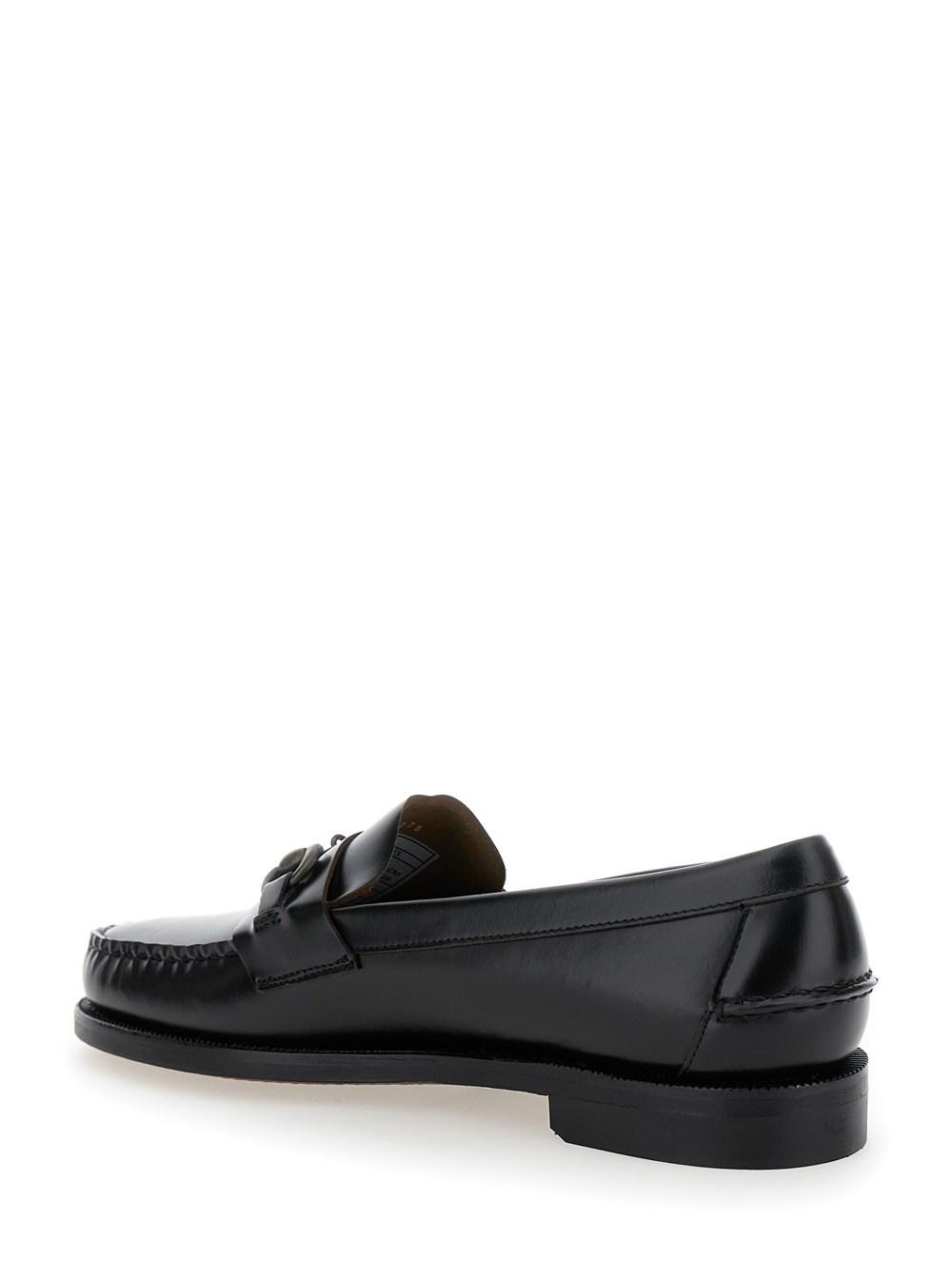 'Classic Joe' Black Loafers with Decorative Horsebit in Brushed Leather Man