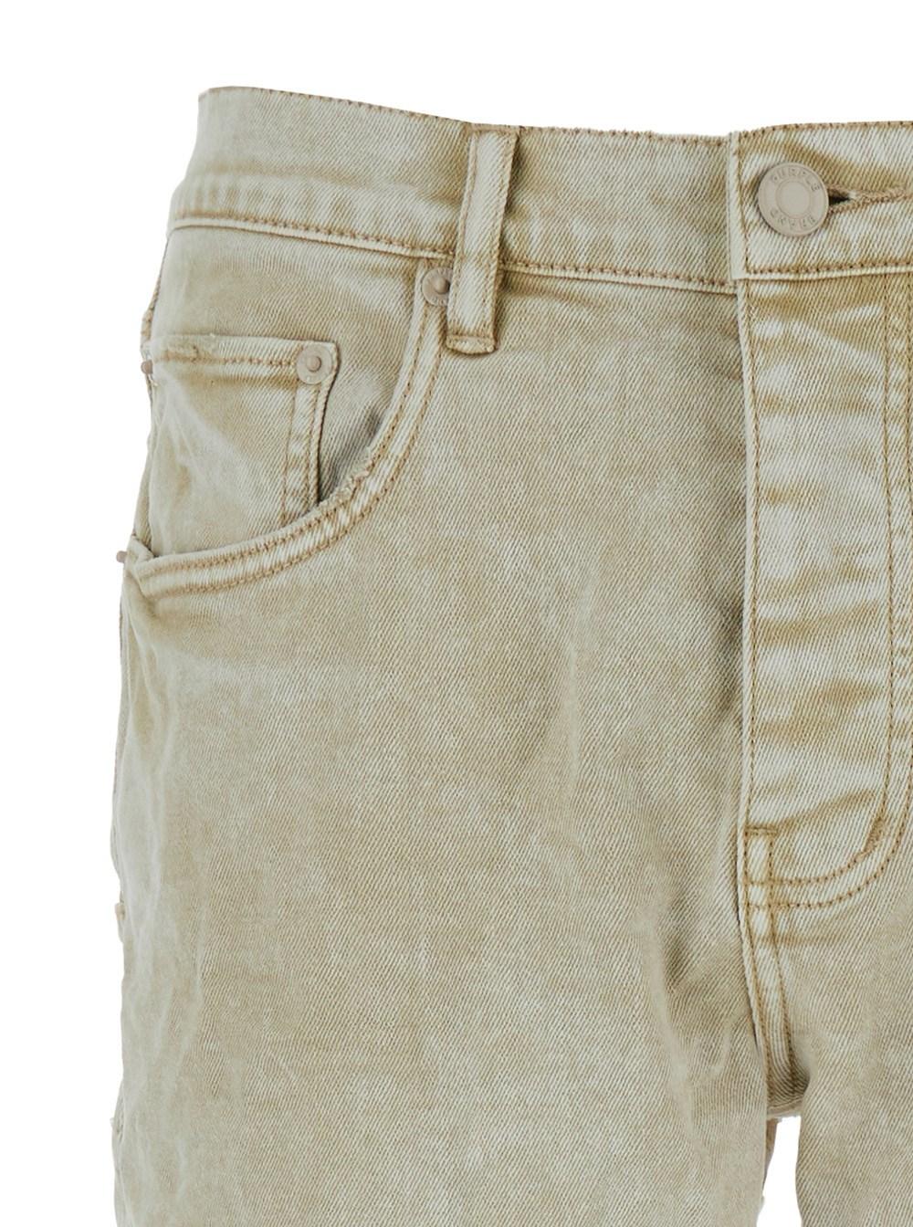 Beige Five-Pocket Jeans with Logo Patch in Cotton Blend Denim Man