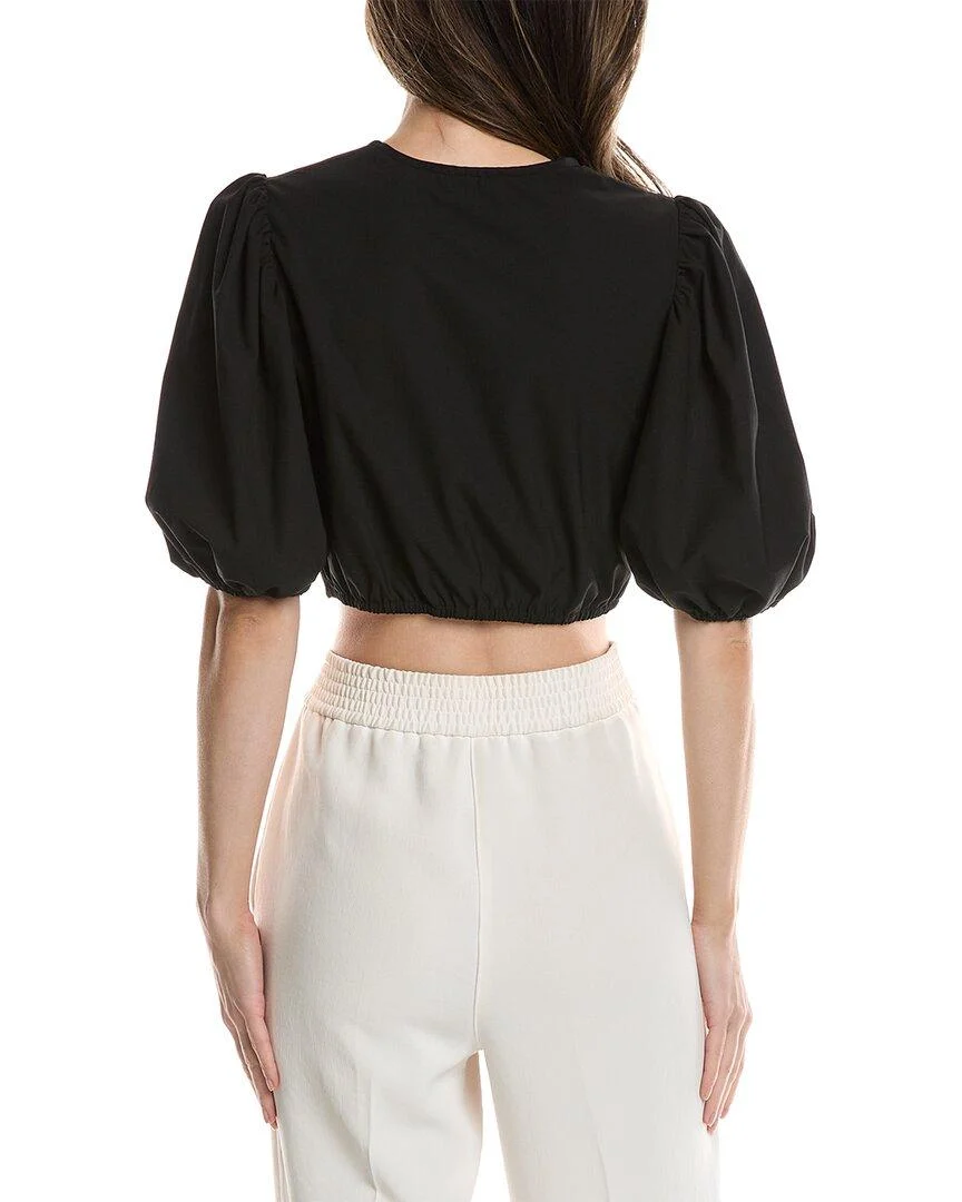 GANNI Drapey Melange Cropped Zipper Blouse