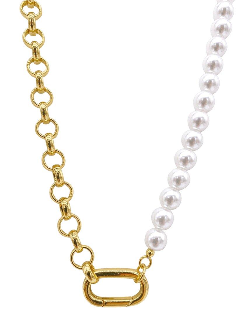 ADORNIA 14K Plated 6mm Pearl Half & Half Necklace