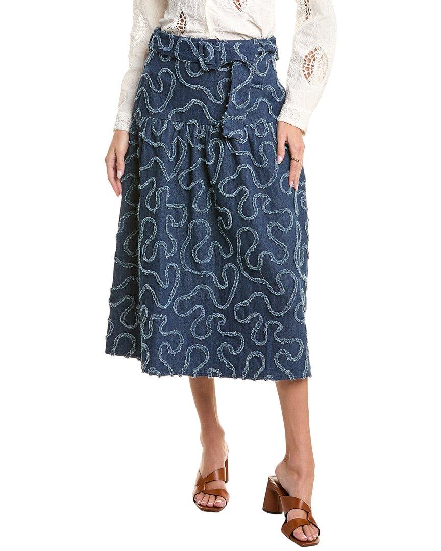 denim distress midi skirt