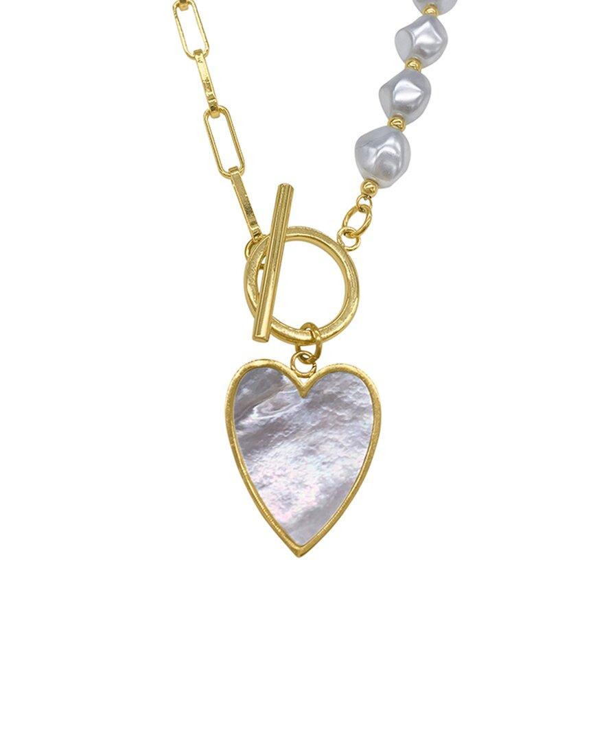 ADORNIA 14K Plated 10mm Pearl Heart Necklace