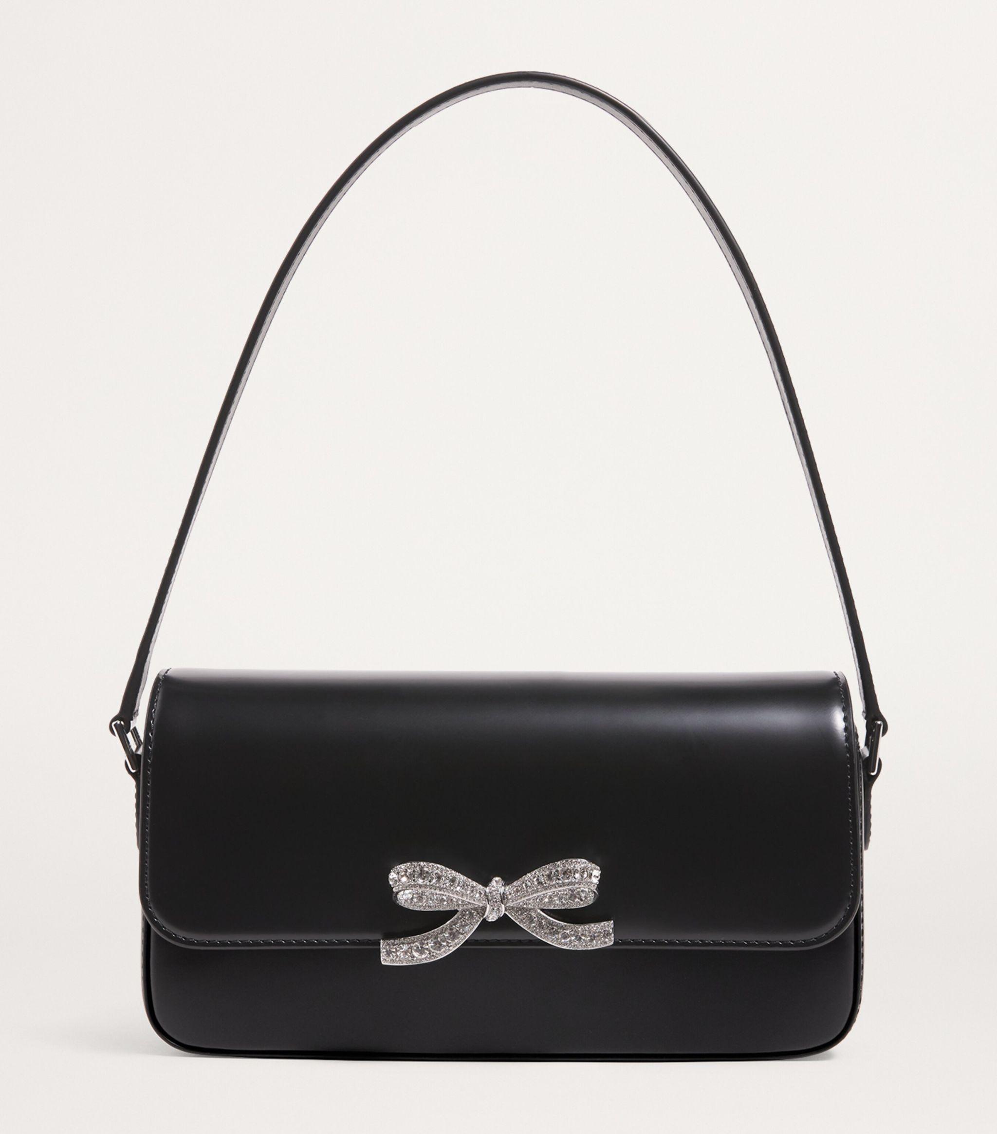 Leather Bow Baguette Shoulder Bag