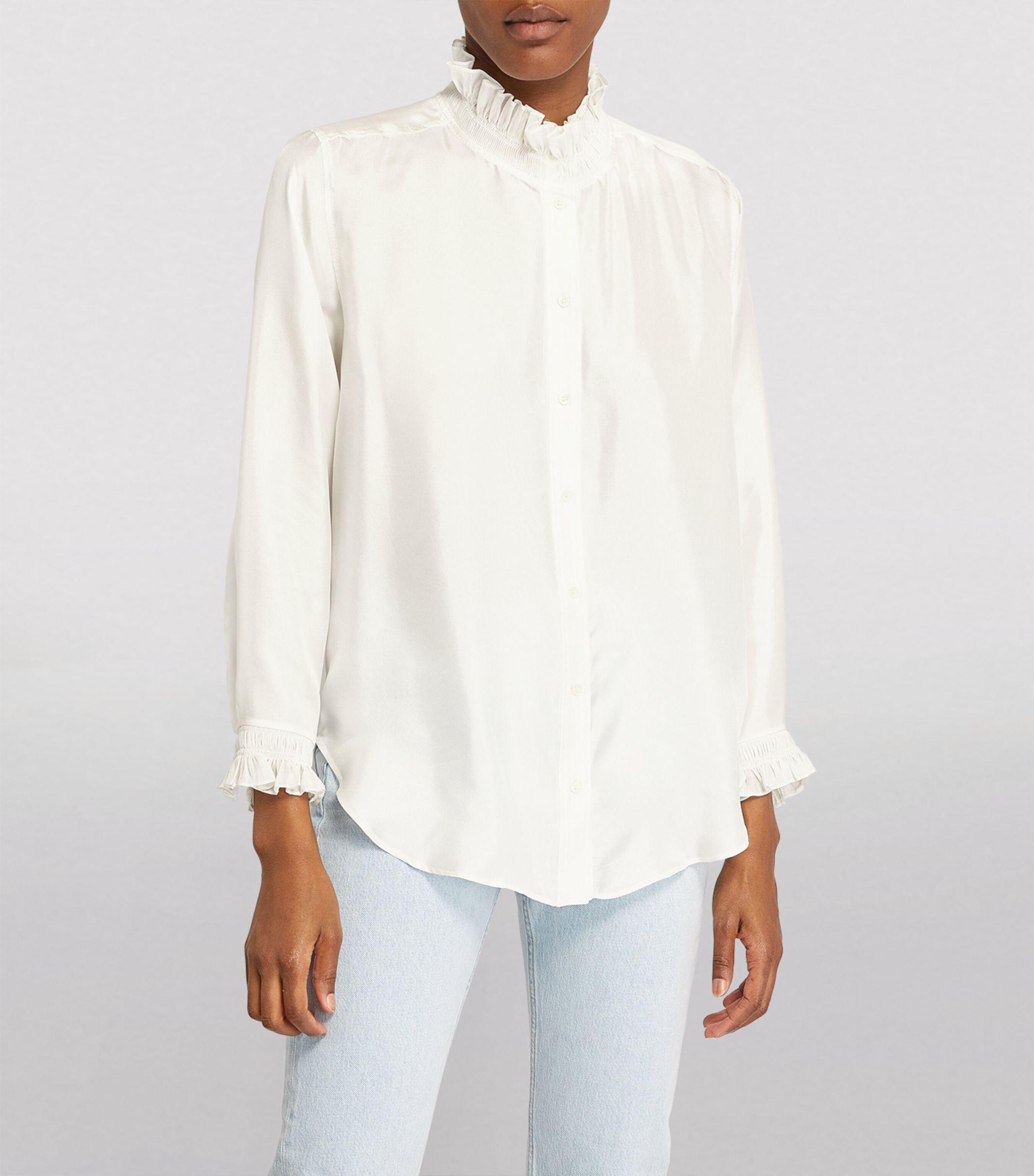 Silk Gathered-Collar Shirt