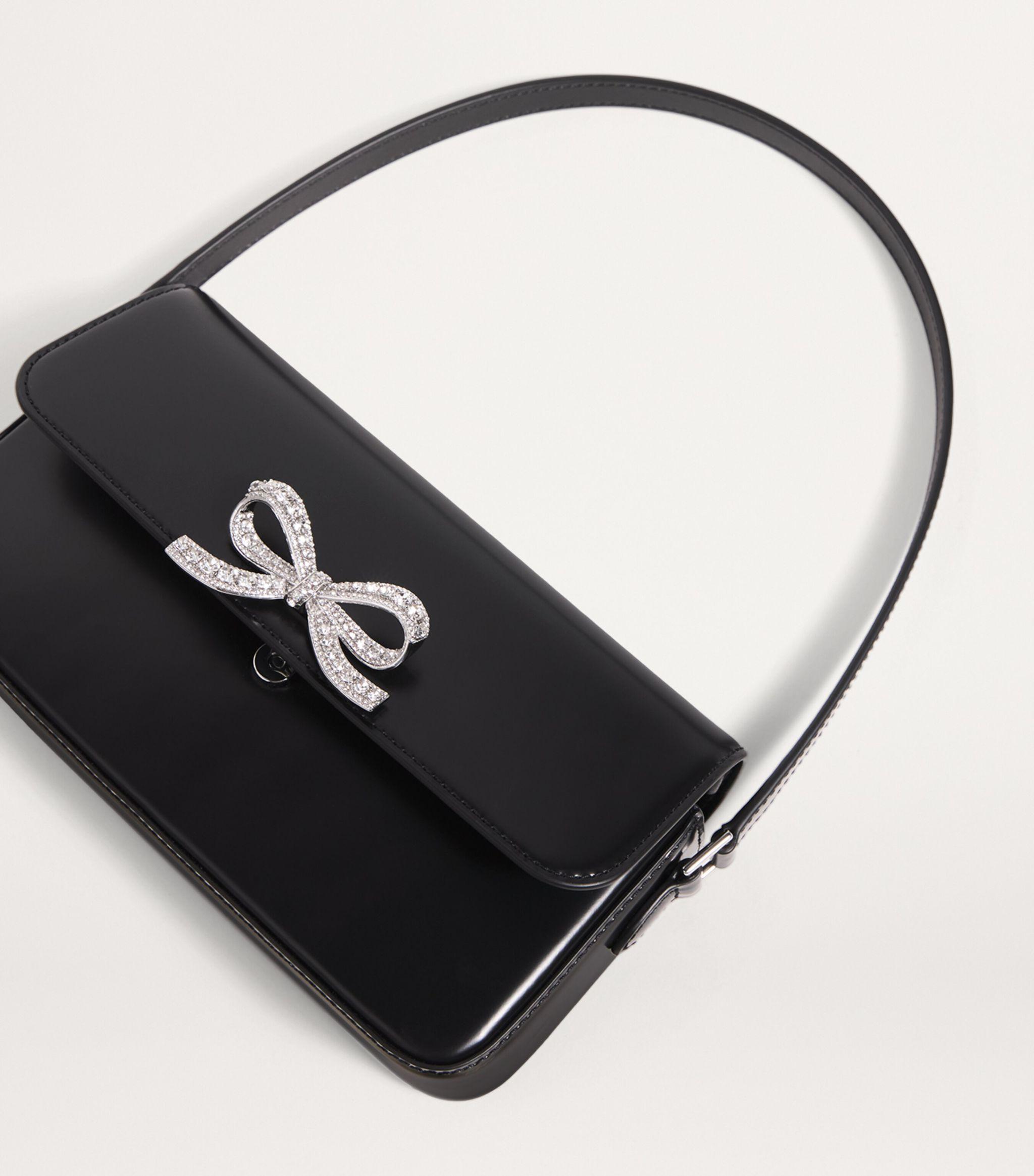 Leather Bow Baguette Shoulder Bag