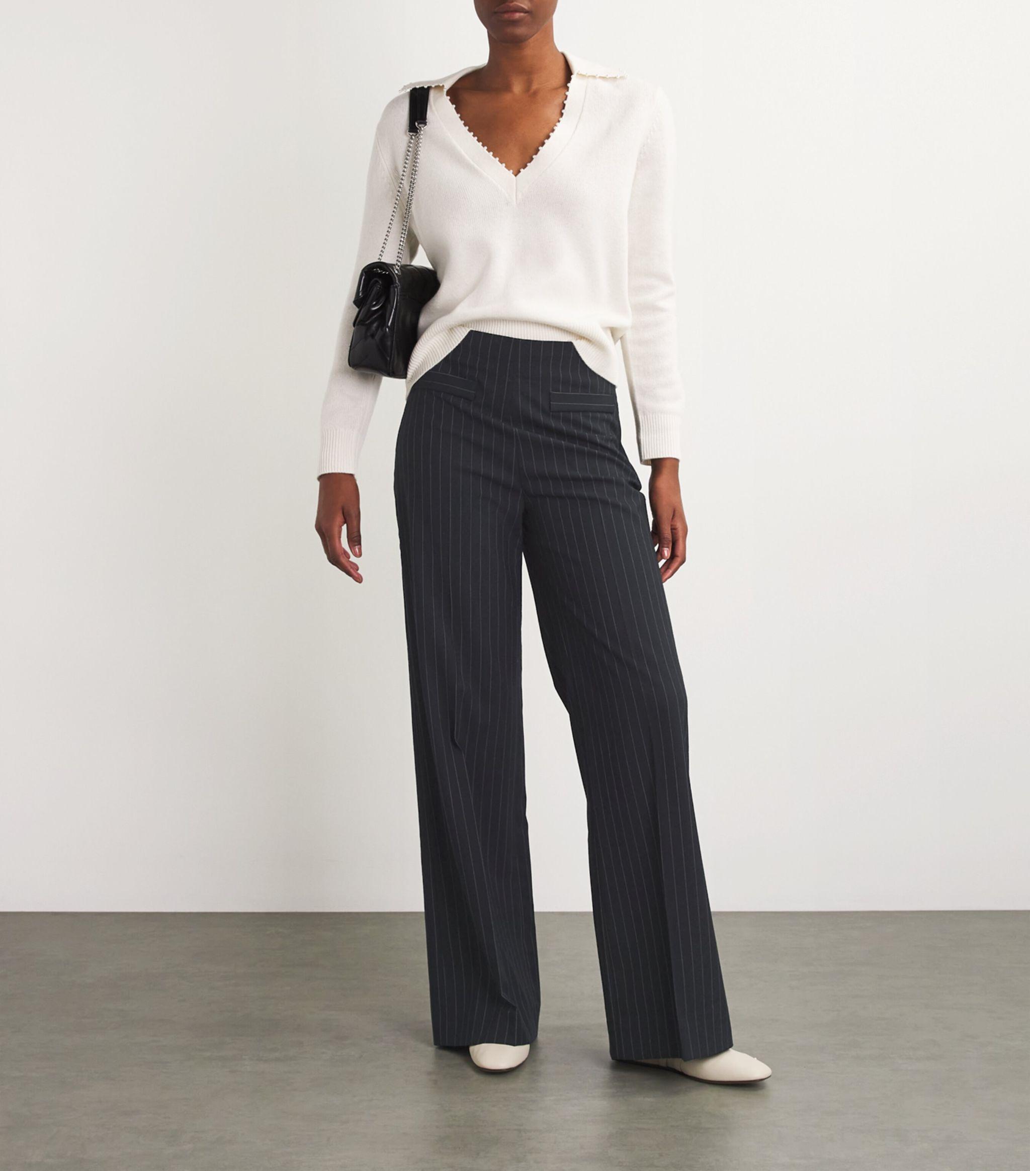 Pinstripe Wide-Leg Tailored Trousers