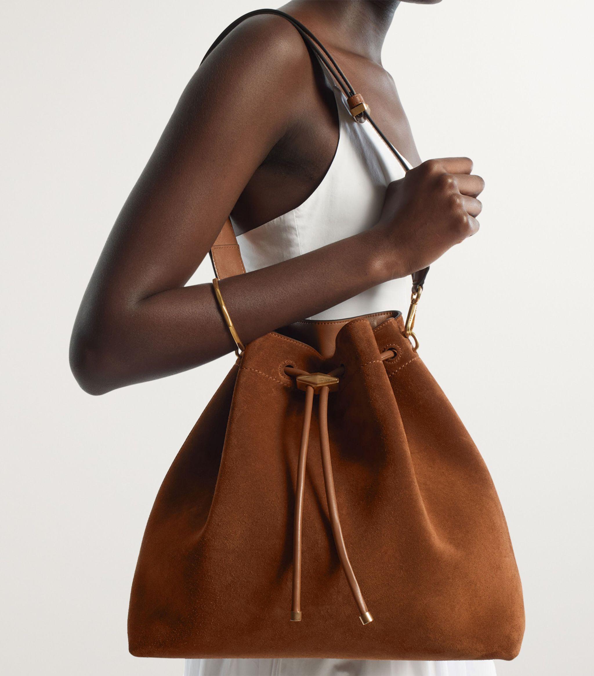 Large Suede Cinch Bucket Bag