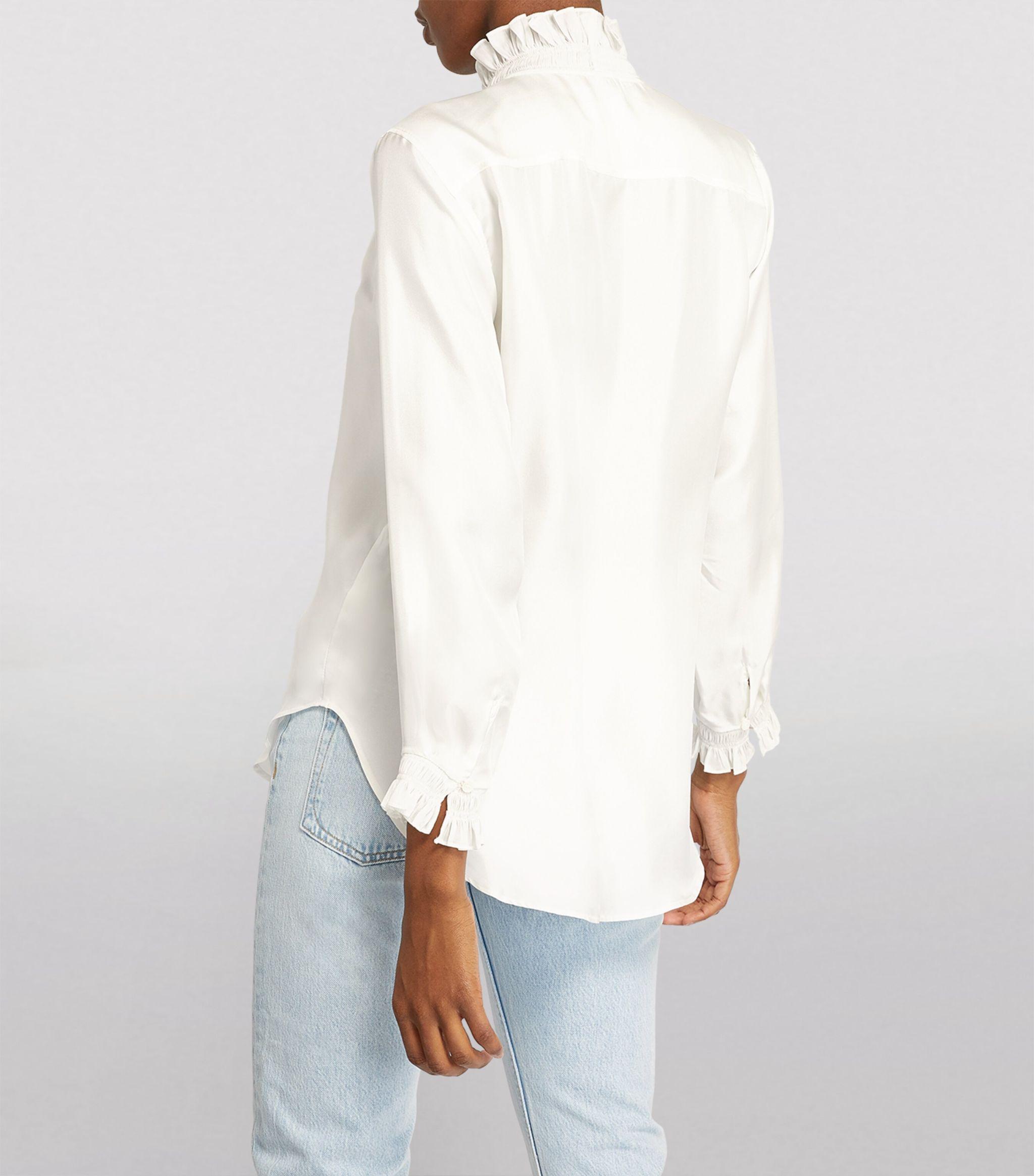 Silk Gathered-Collar Shirt