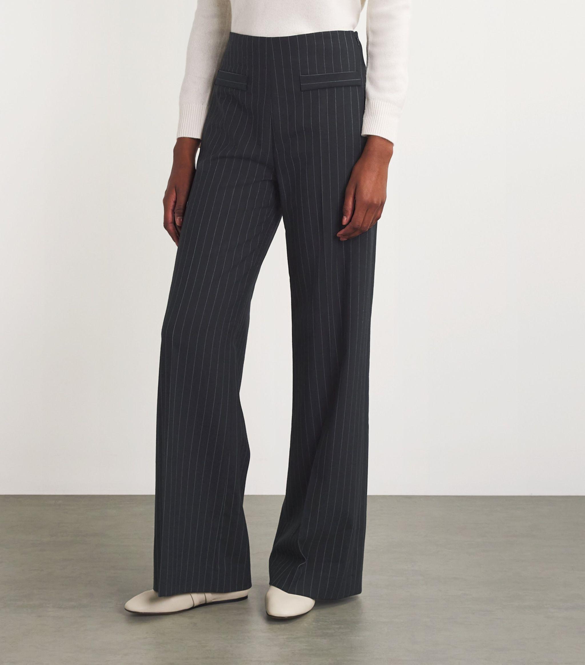 Pinstripe Wide-Leg Tailored Trousers