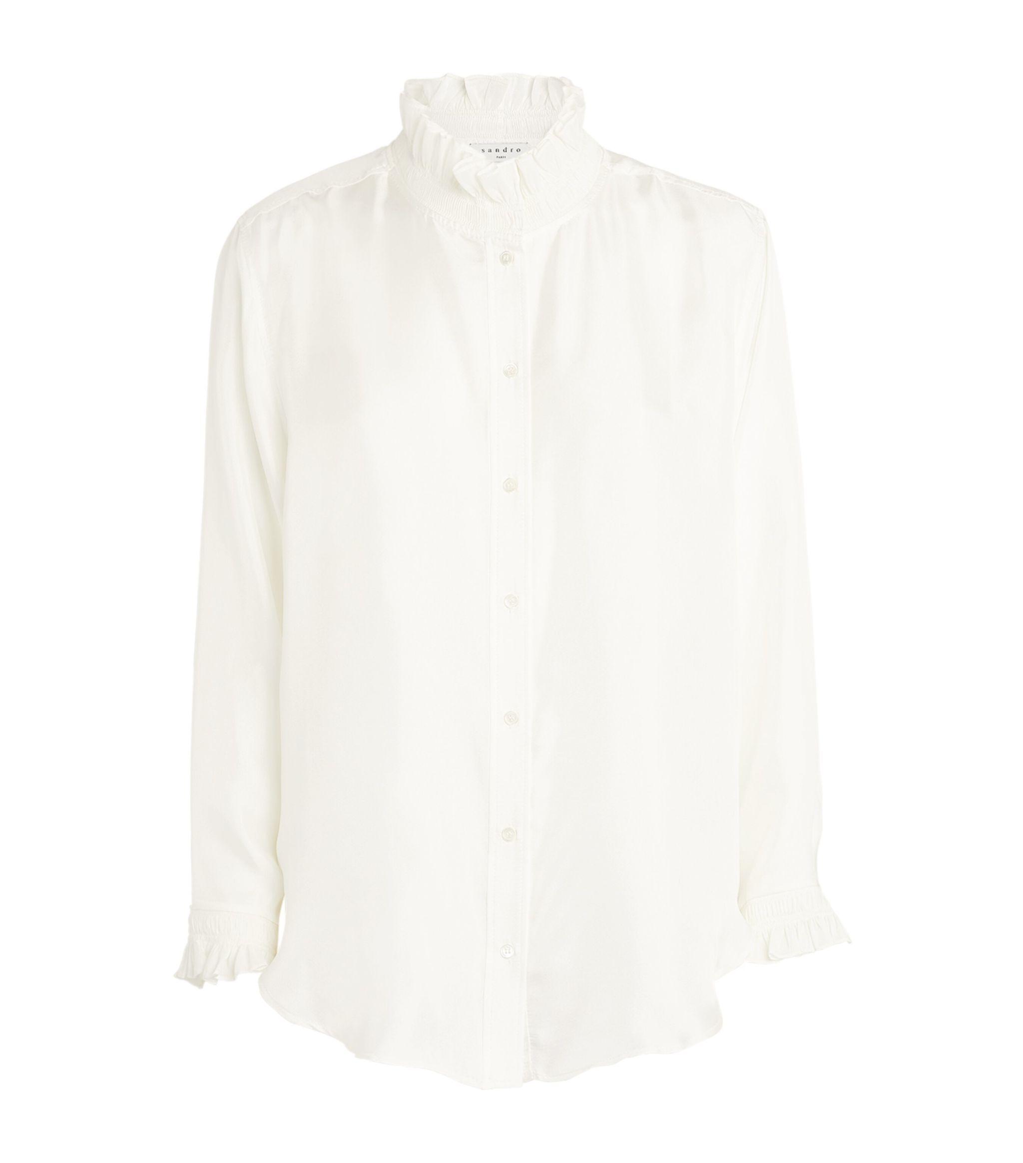 Silk Gathered-Collar Shirt