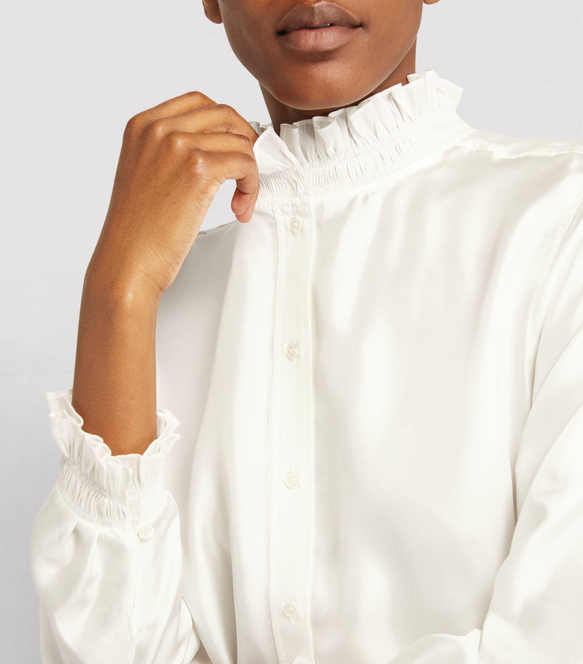 Silk Gathered-Collar Shirt