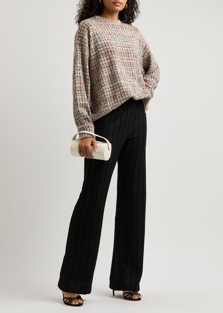 Striped straight-leg knitted trousers