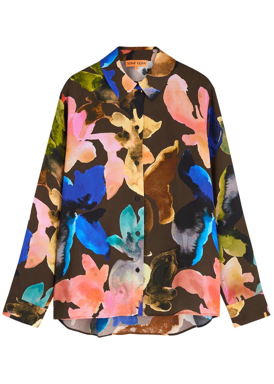 Floral-print matte satin shirt 