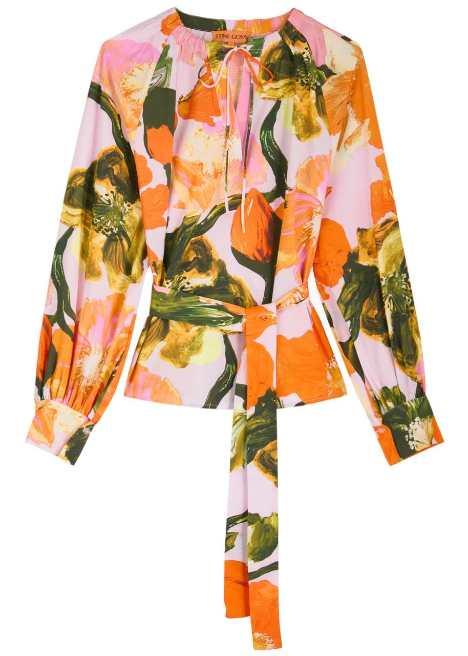 Vianna floral-print belted blouse