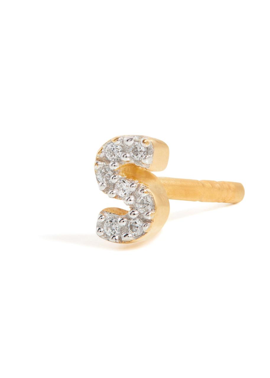 S Initial 18kt gold-plated single stud earring