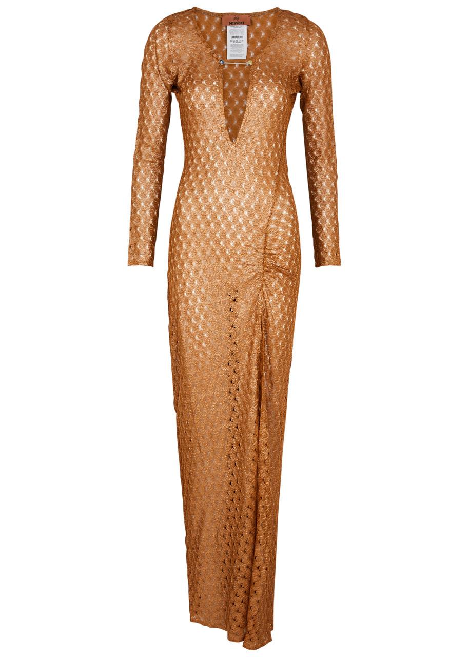 Metallic-weave open-knit maxi dress 