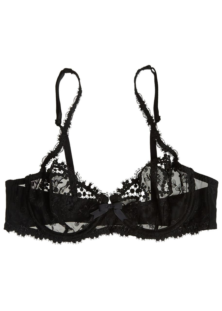 Wish black lace half-cup bra