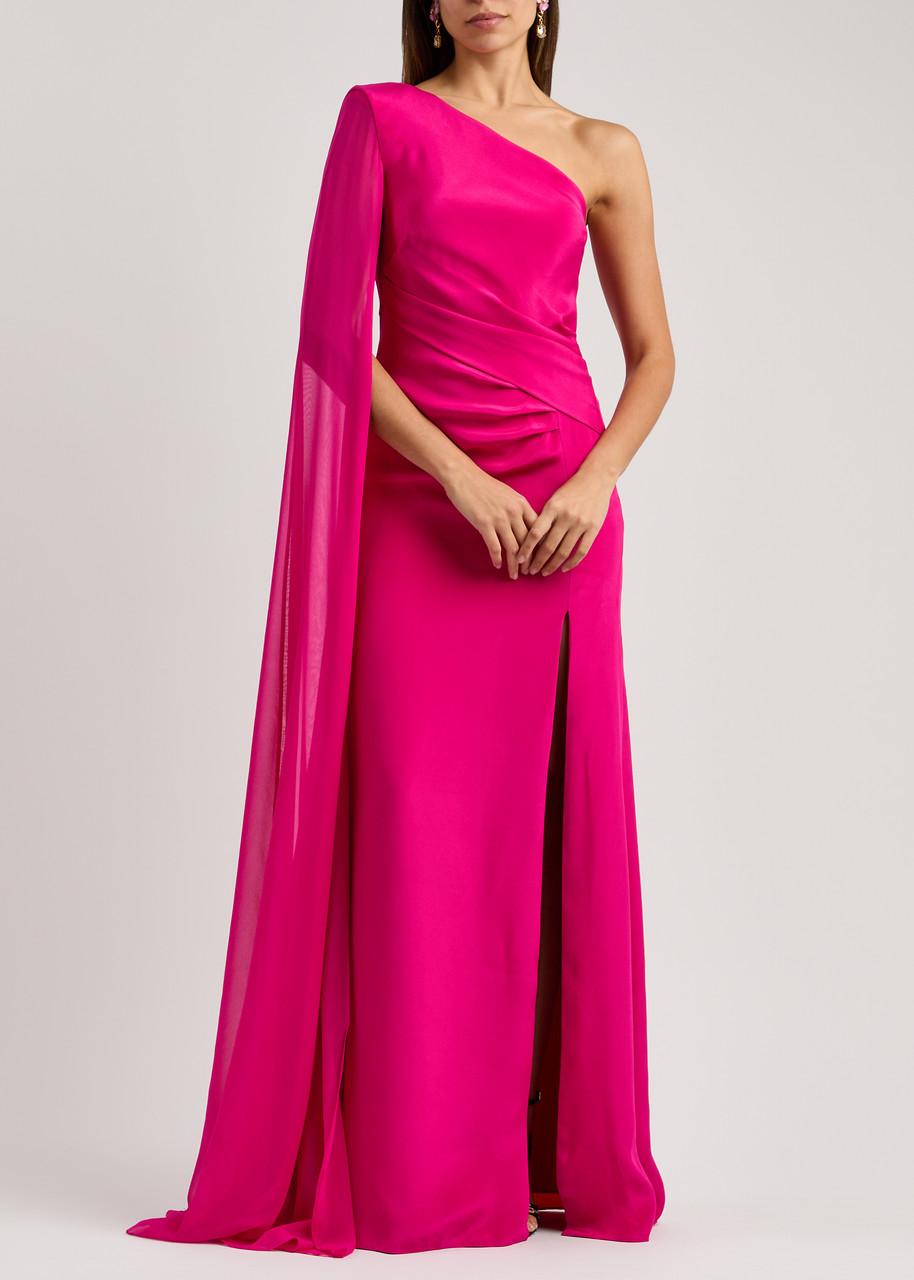 One-shoulder silk-satin gown 