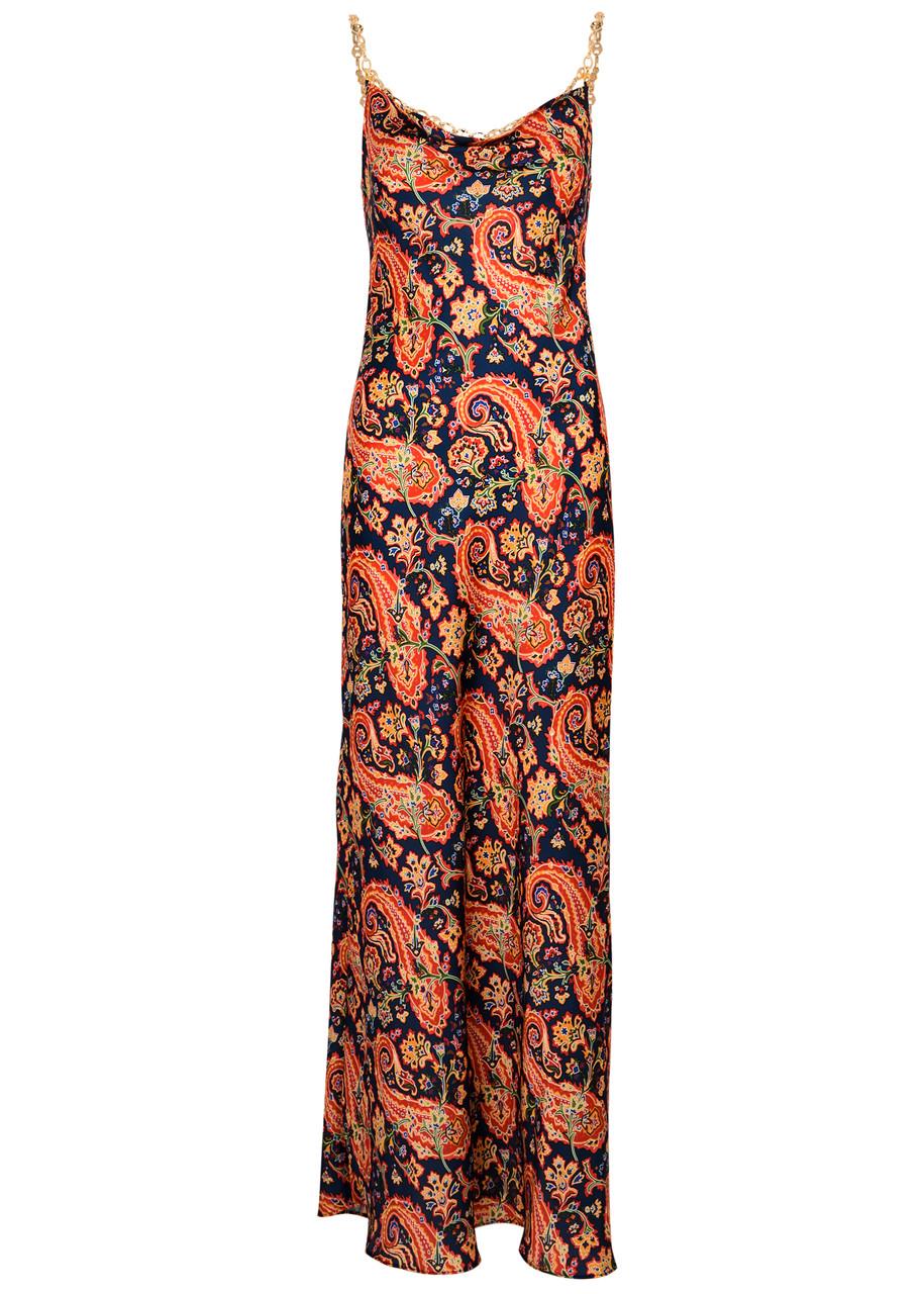 Printed satin maxi dress