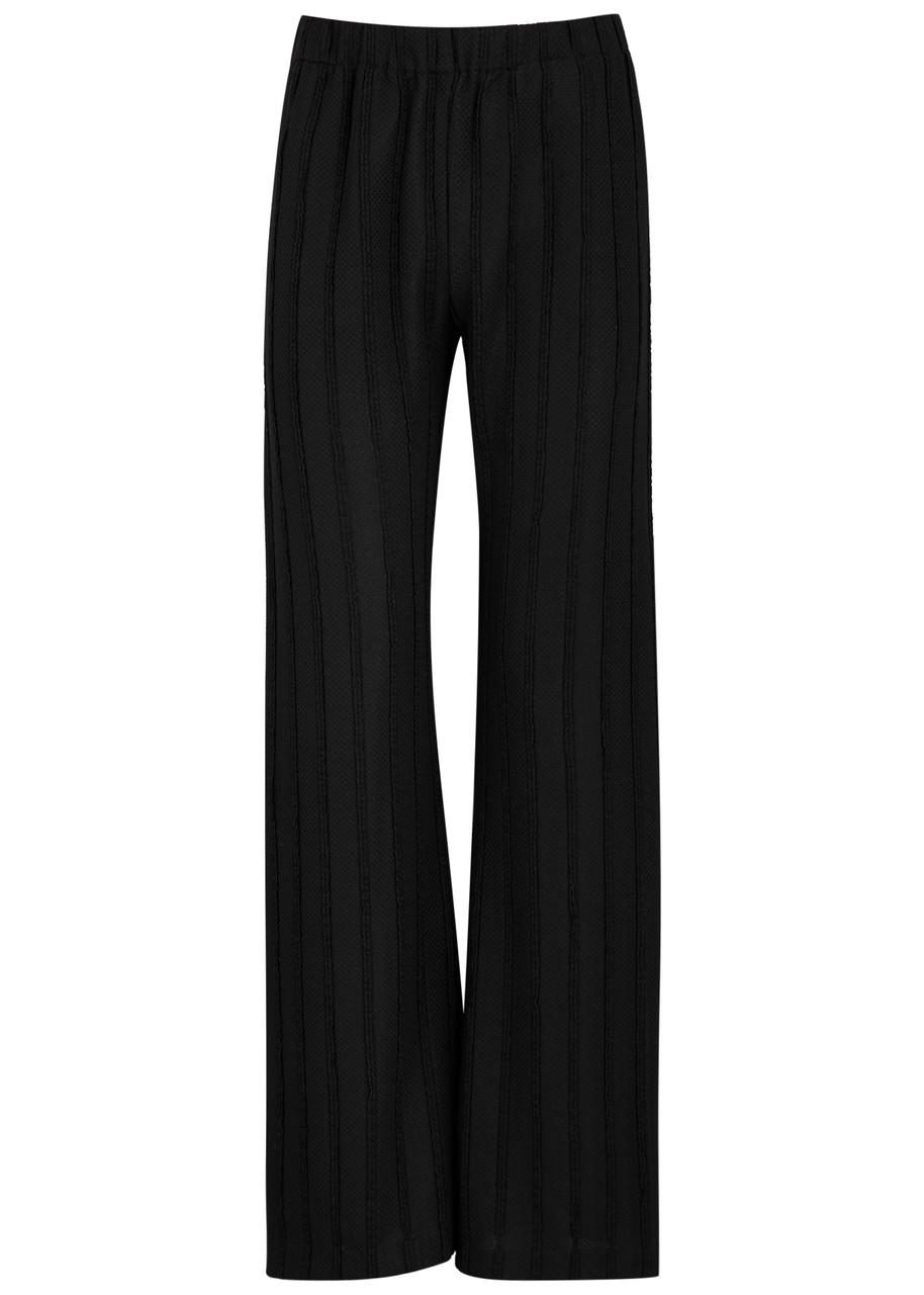 Striped straight-leg knitted trousers