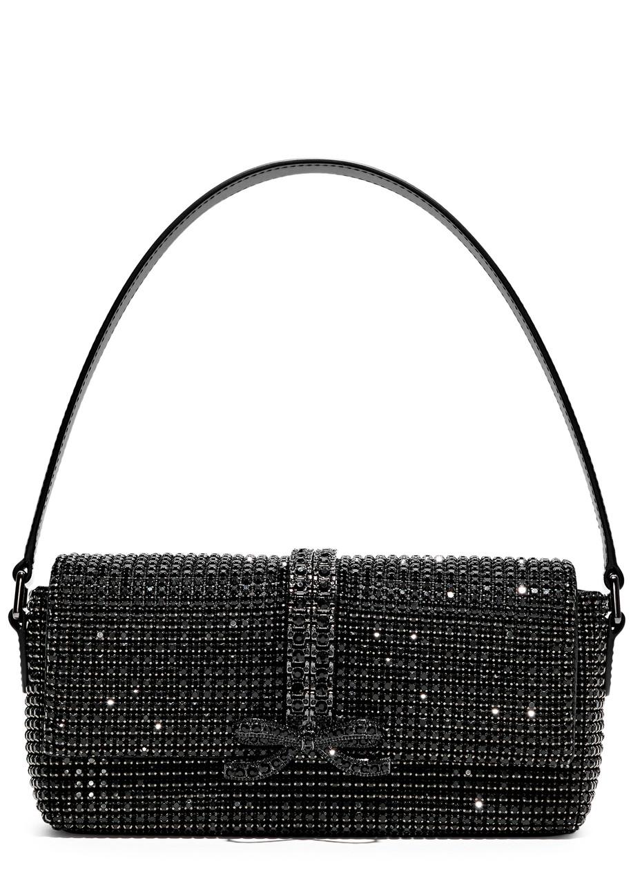 Bow crystal-embellished top handle bag