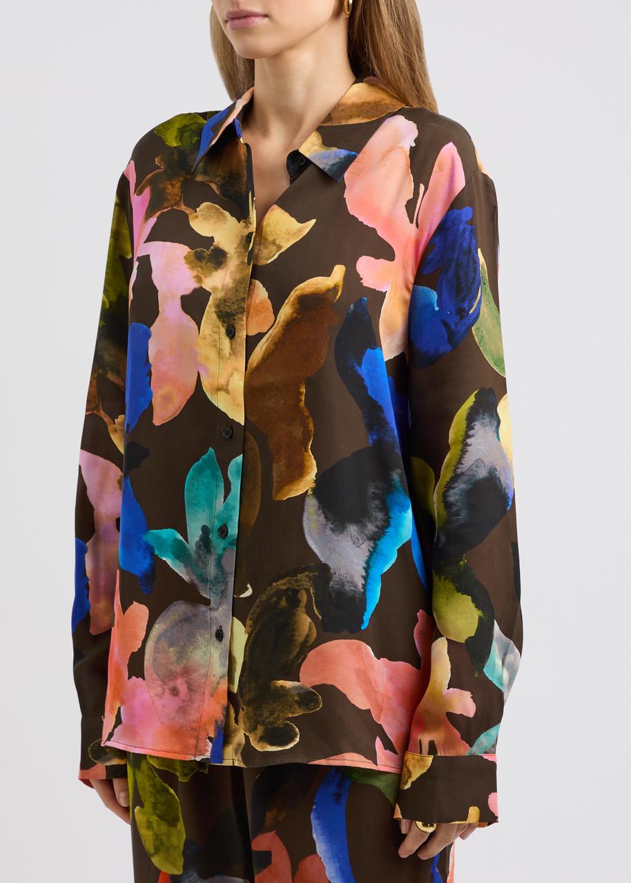 Floral-print matte satin shirt 