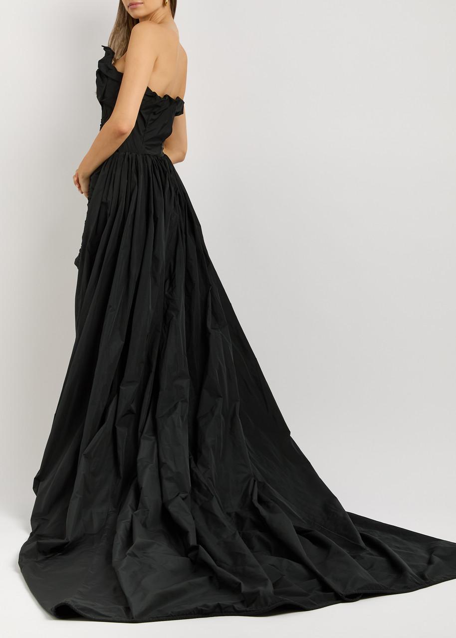 Strapless gathered taffeta gown 