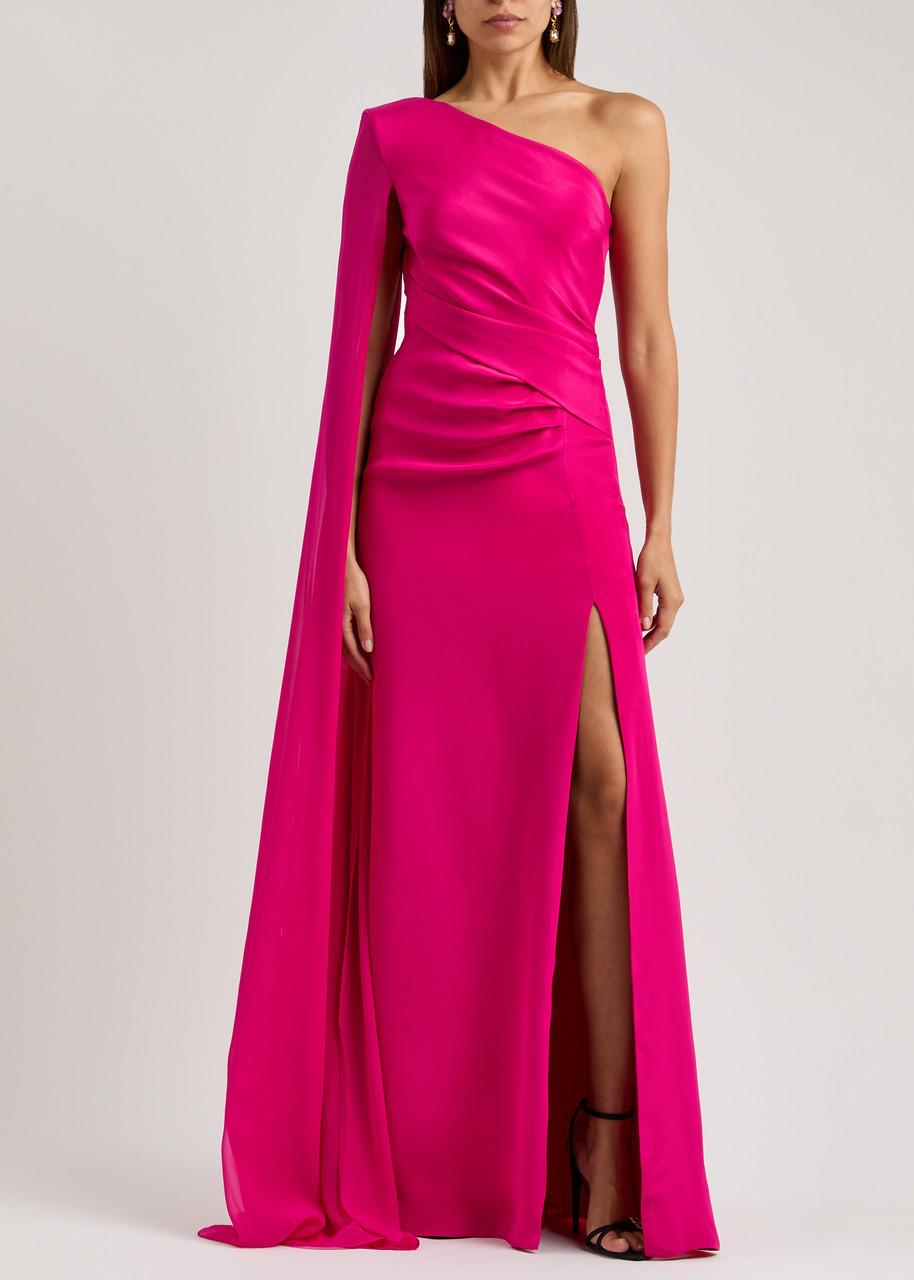 One-shoulder silk-satin gown 