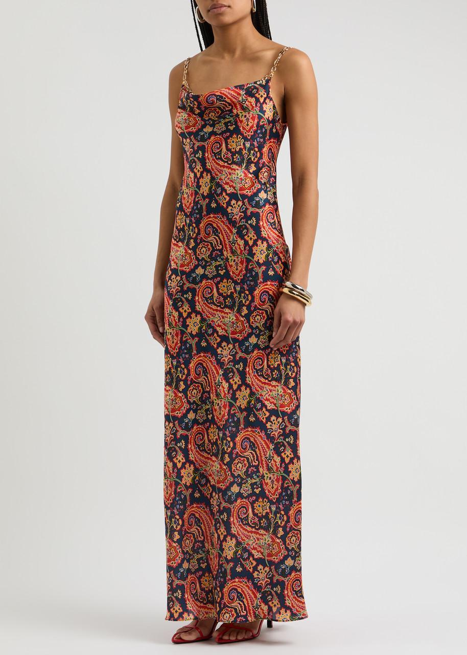 Printed satin maxi dress