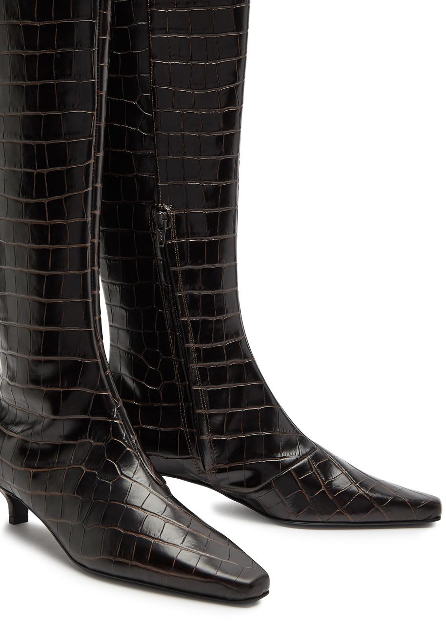 40 crocodile-effect leather knee-high boots 