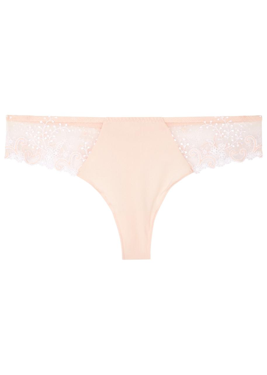 Delight blush lace-panelled thong