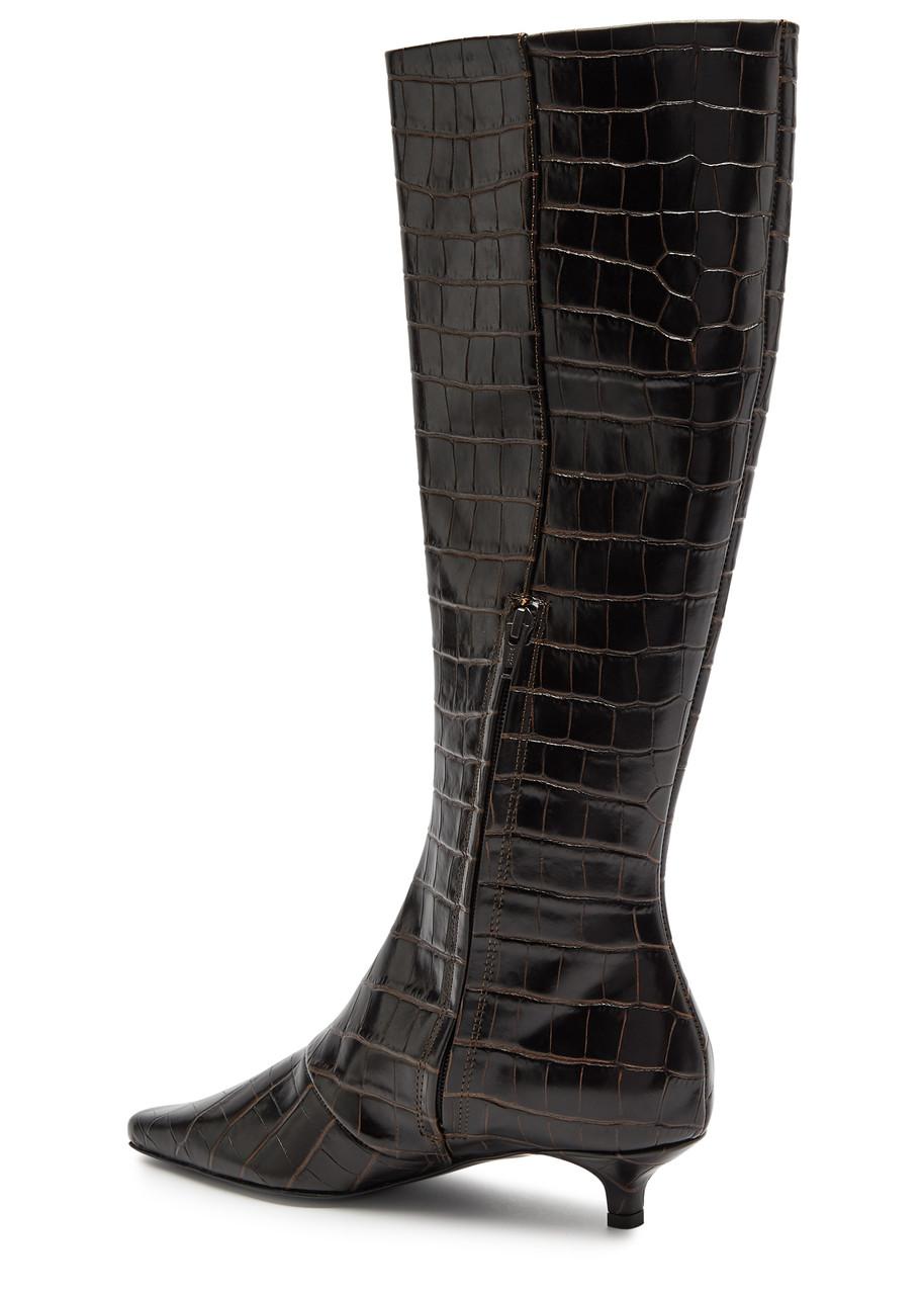 40 crocodile-effect leather knee-high boots 