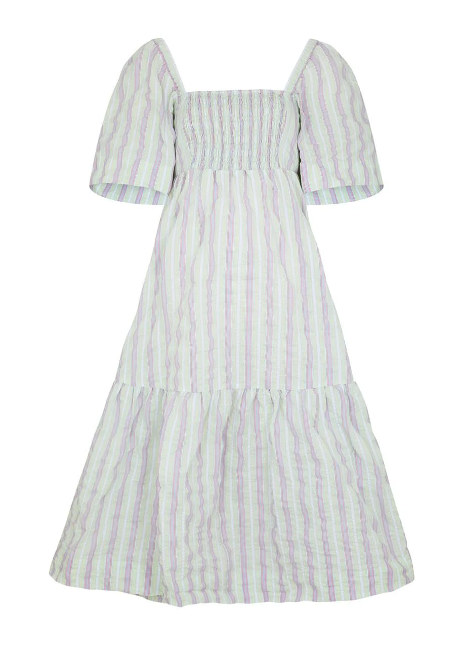 Striped seersucker midi dress