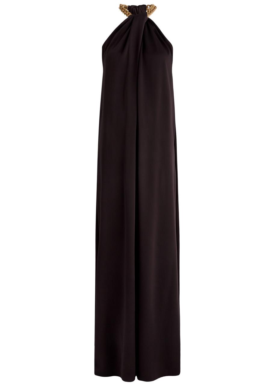 Chain-embellished satin gown 