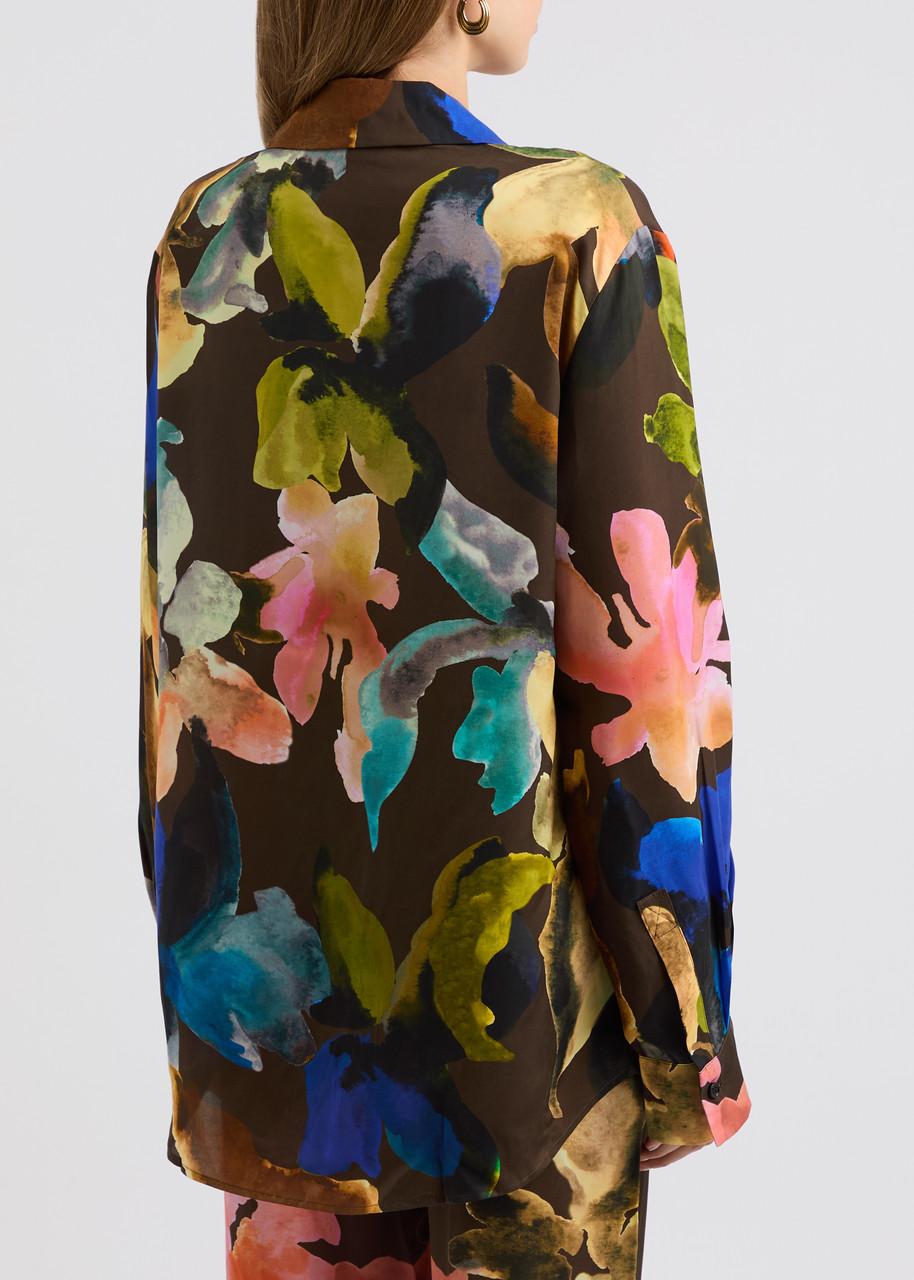 Floral-print matte satin shirt 