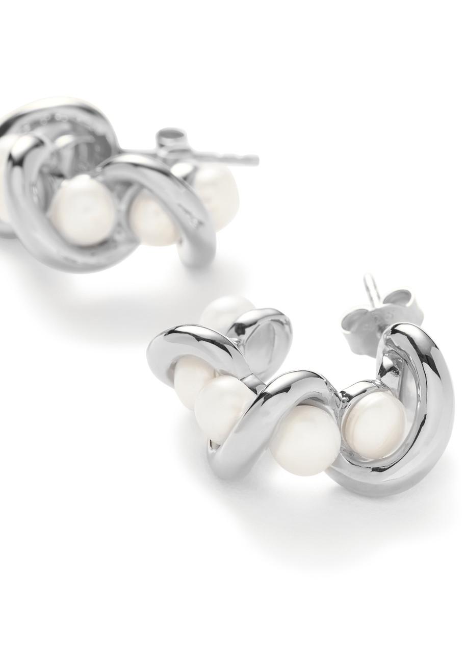 Molten pearl and silver-plated hoop earrings 