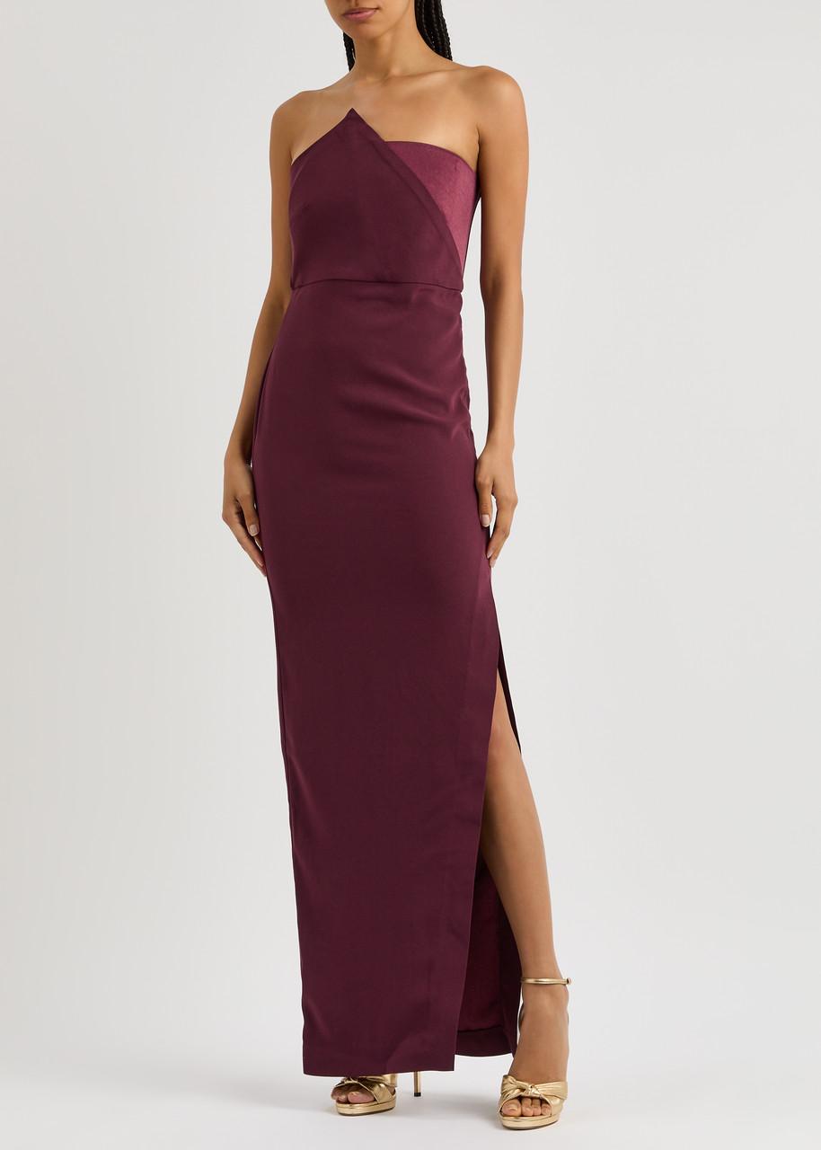 Strapless panelled crepe gown