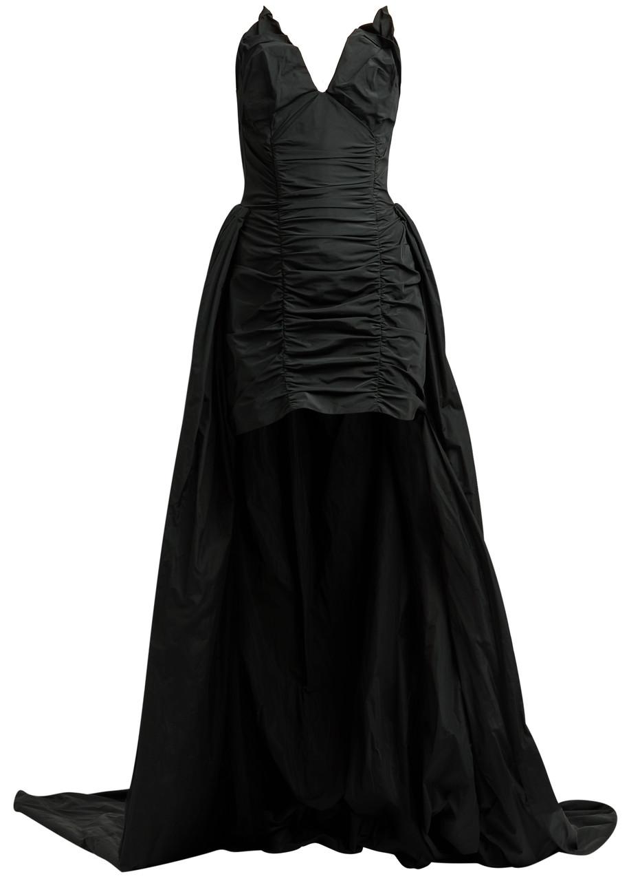 Strapless gathered taffeta gown 