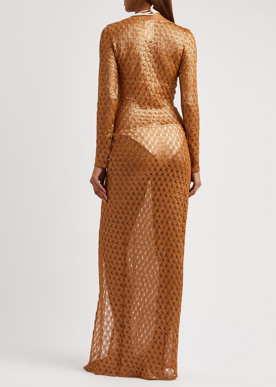 Metallic-weave open-knit maxi dress 